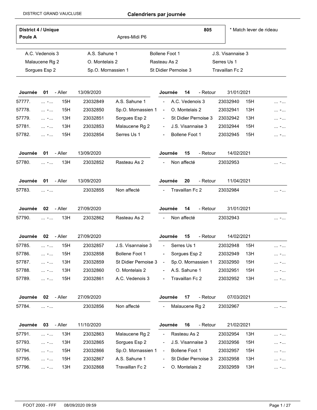 District 4 – Poules A-B-C-D-E-F