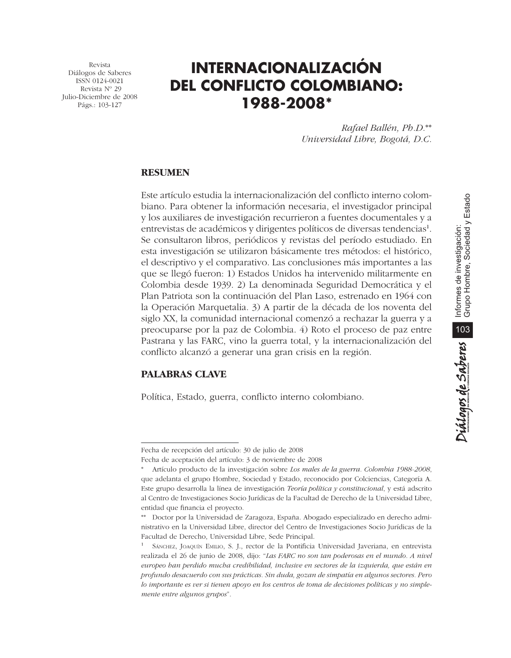 Internacionalización Del Conflicto Colombiano: 1988-2008
