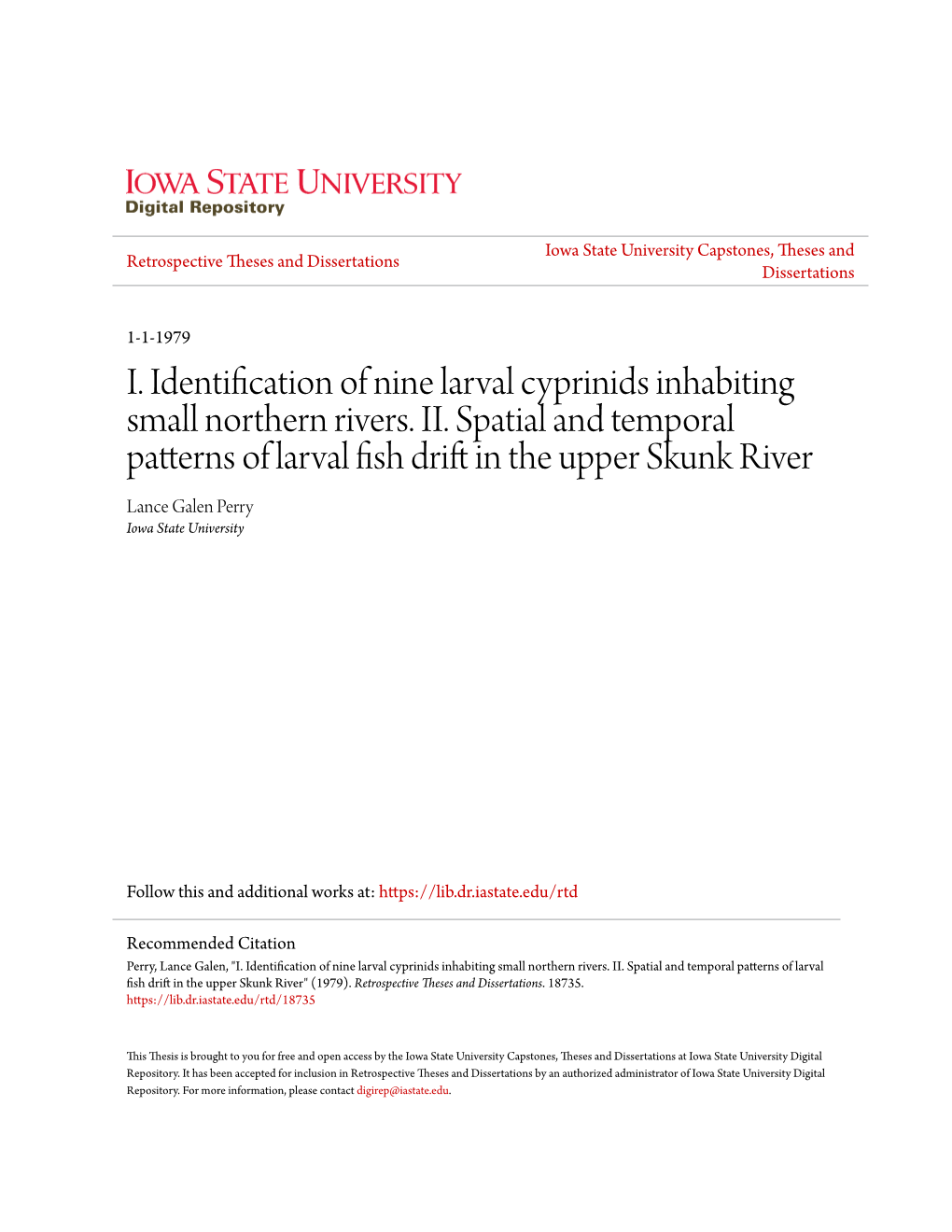 I. Identification of Nine Larval Cyprinids Inhabiting Small Northern Rivers. II. Spatial and Temporal Patterns of Larval Fish Dr