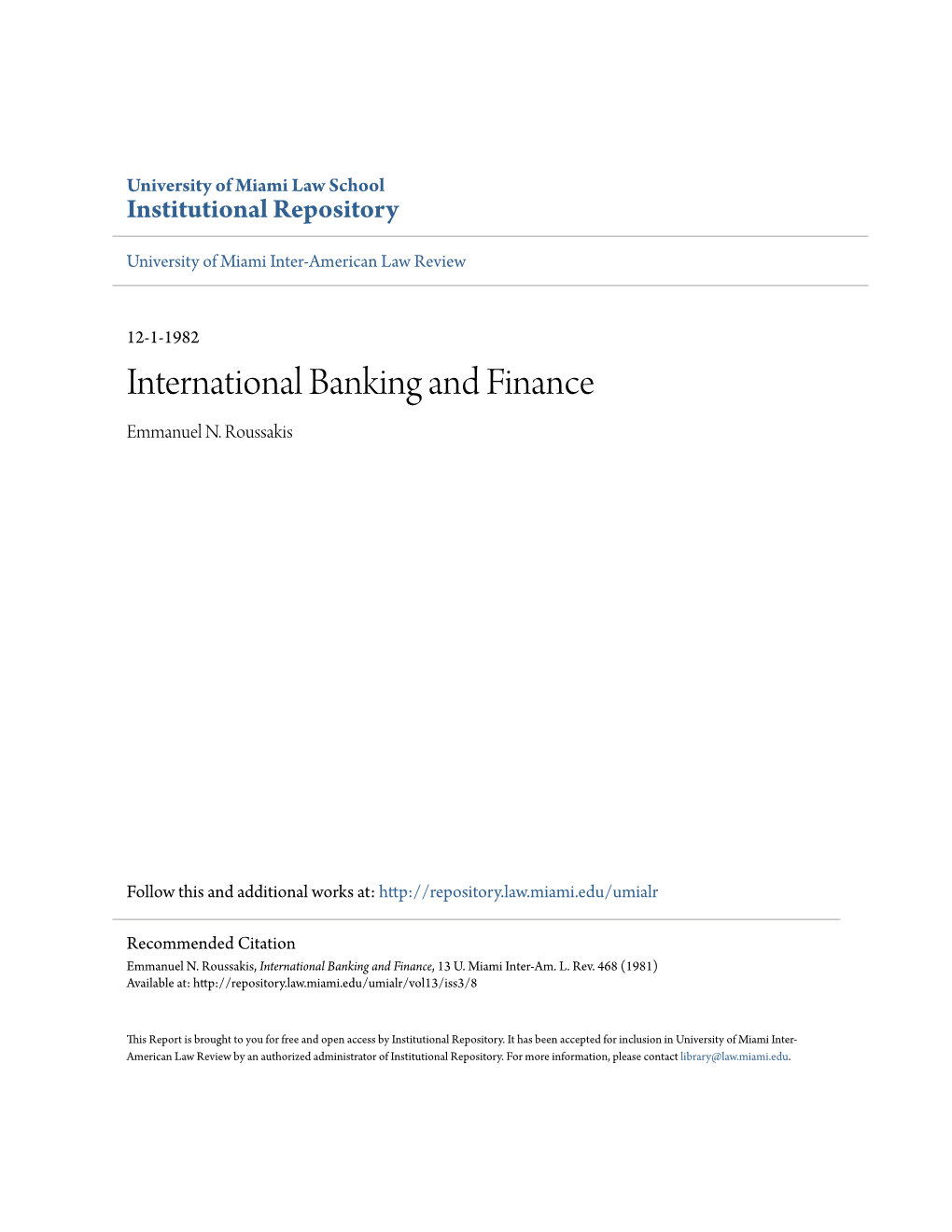 International Banking and Finance Emmanuel N
