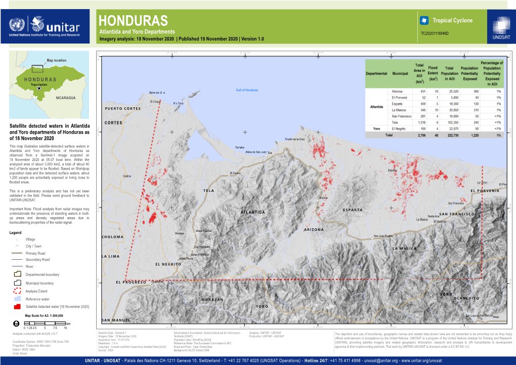 HONDURAS 5 Tropical Cyclone Atlantida and Yoro Departments TC20201116HND Imagery Analysis: 18 November 2020 | Published 19 November 2020 | Version 1.0