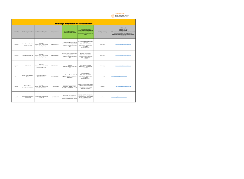 Bill to Legal Entity Details for Thomson Reuters
