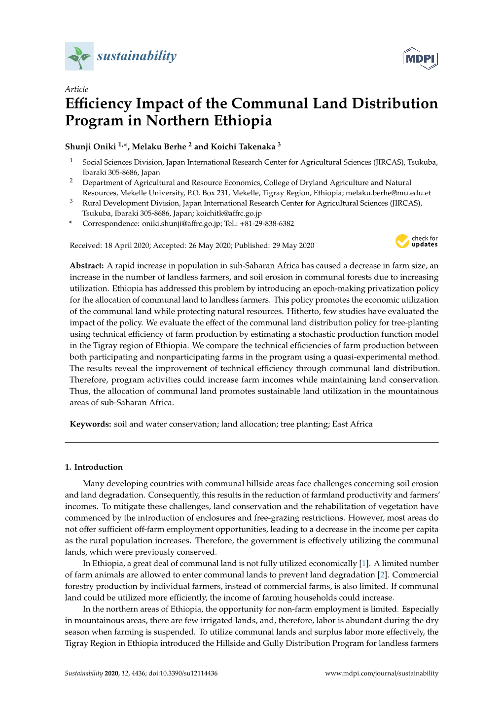 Efficiency Impact of the Communal Land Distribution Program