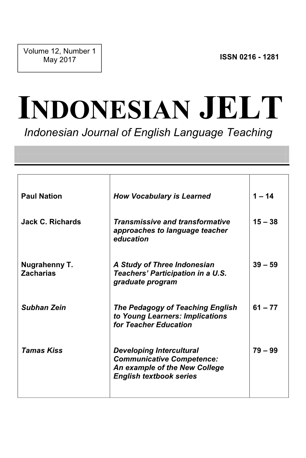 INDONESIAN JELT Indonesian Journal of English Language Teaching