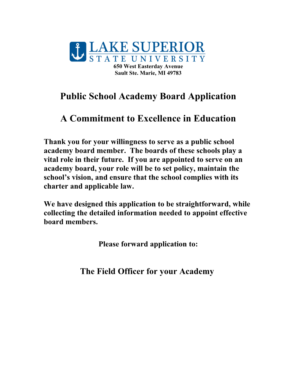 Public School Academy Board Application