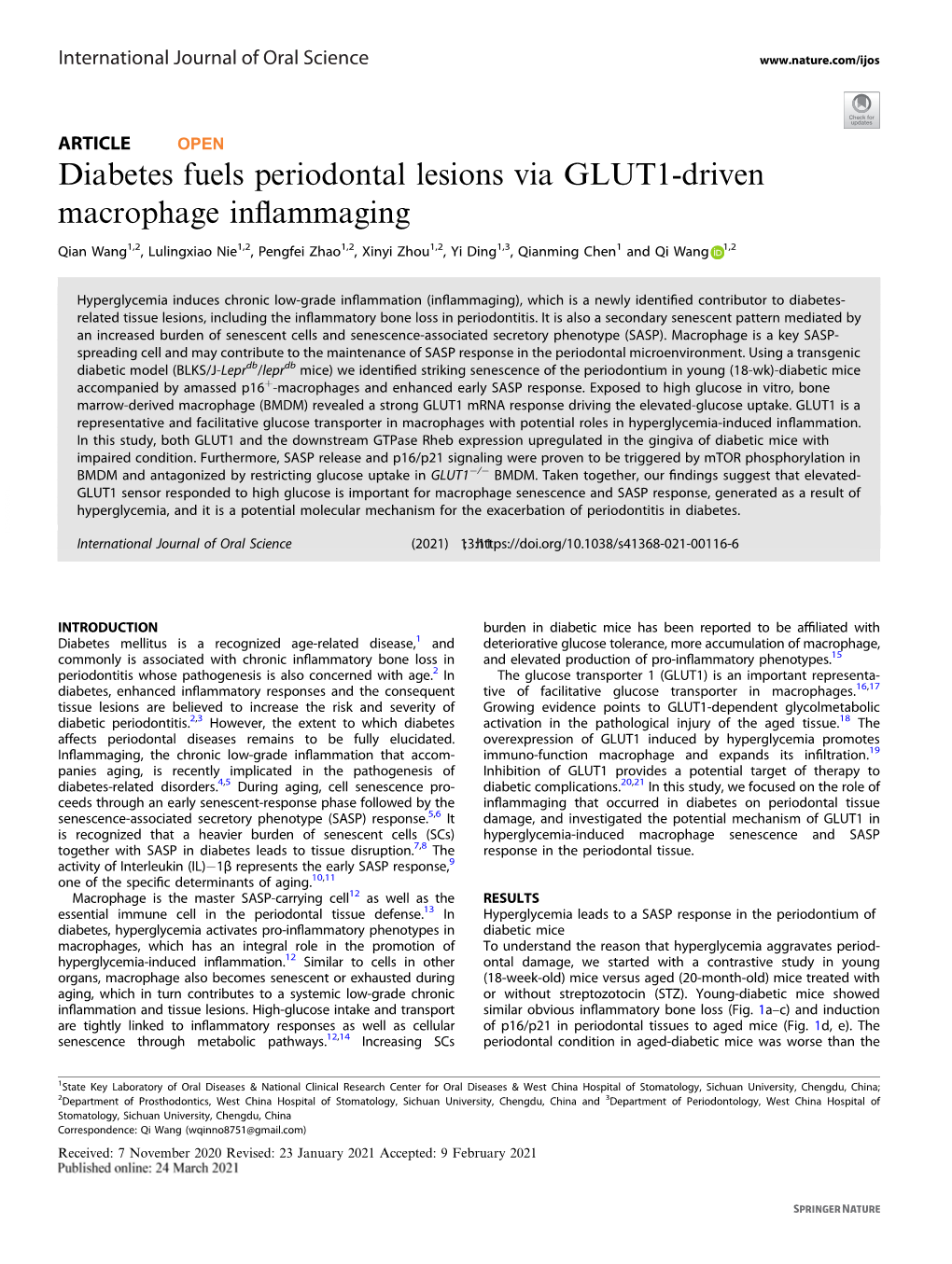 Diabetes Fuels Periodontal Lesions Via GLUT1-Driven Macrophage Inﬂammaging