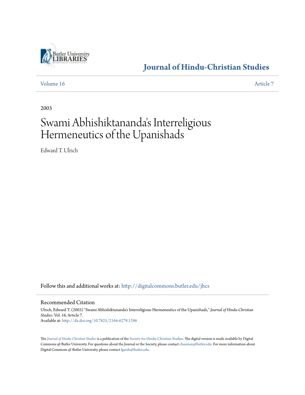 Swami Abhishiktananda's Interreligious Hermeneutics of the Upanishads Edward T