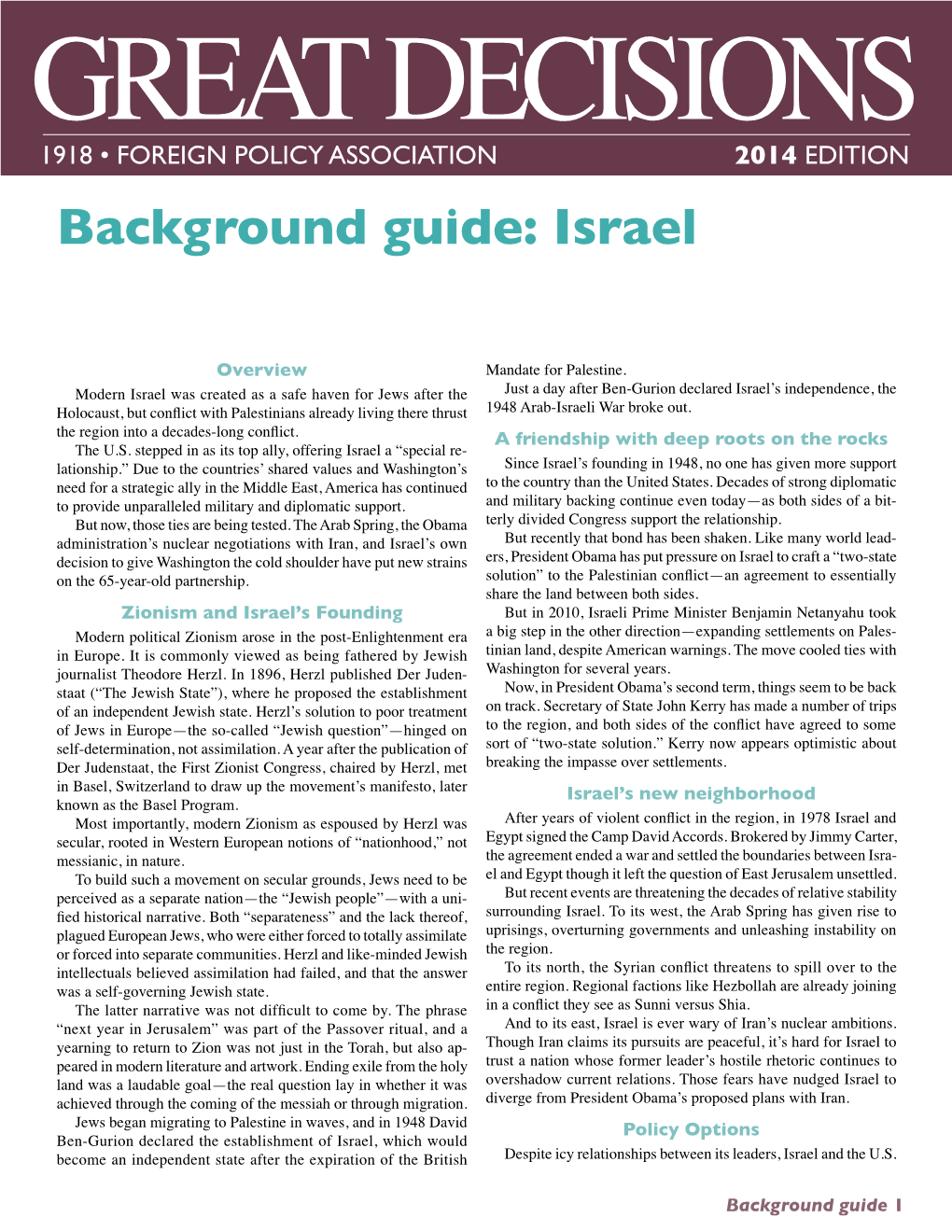 Background Guide: Israel