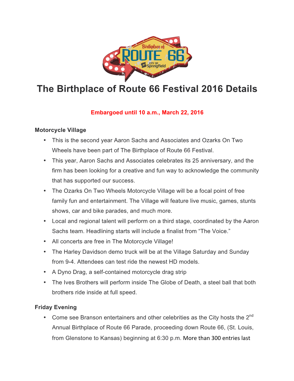 The Birthplace of Route 66 Festival 2016 Details