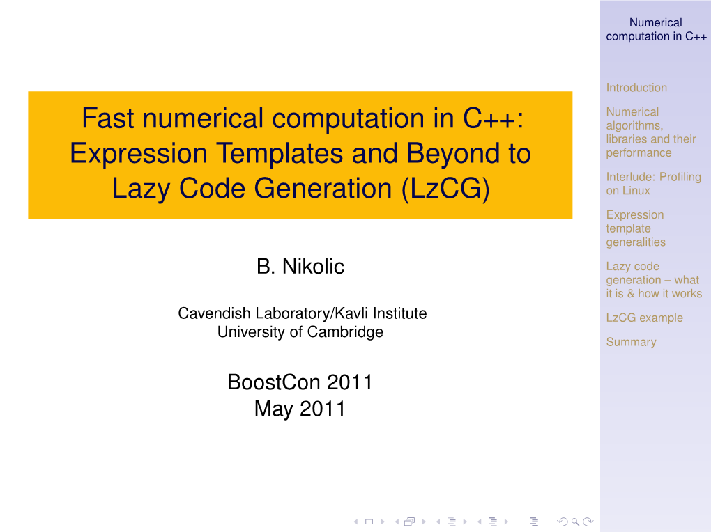 Fast Numerical Computation in C++: Expression Templates and Beyond