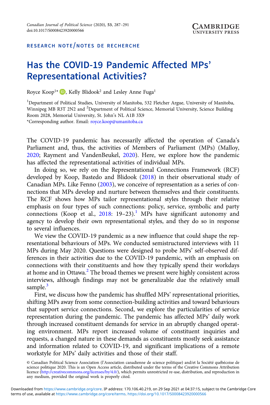 Has the COVID-19 Pandemic Affected Mps' Representational Activities?