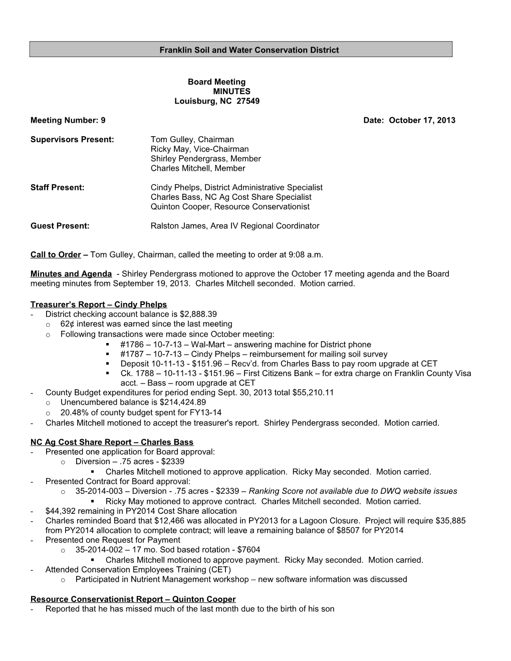 Minutes of the Franklin Soil and Water Conservation District s1