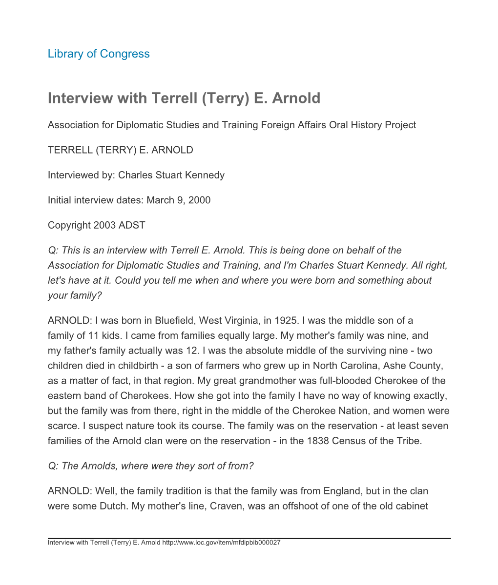 Interview with Terrell (Terry) E. Arnold