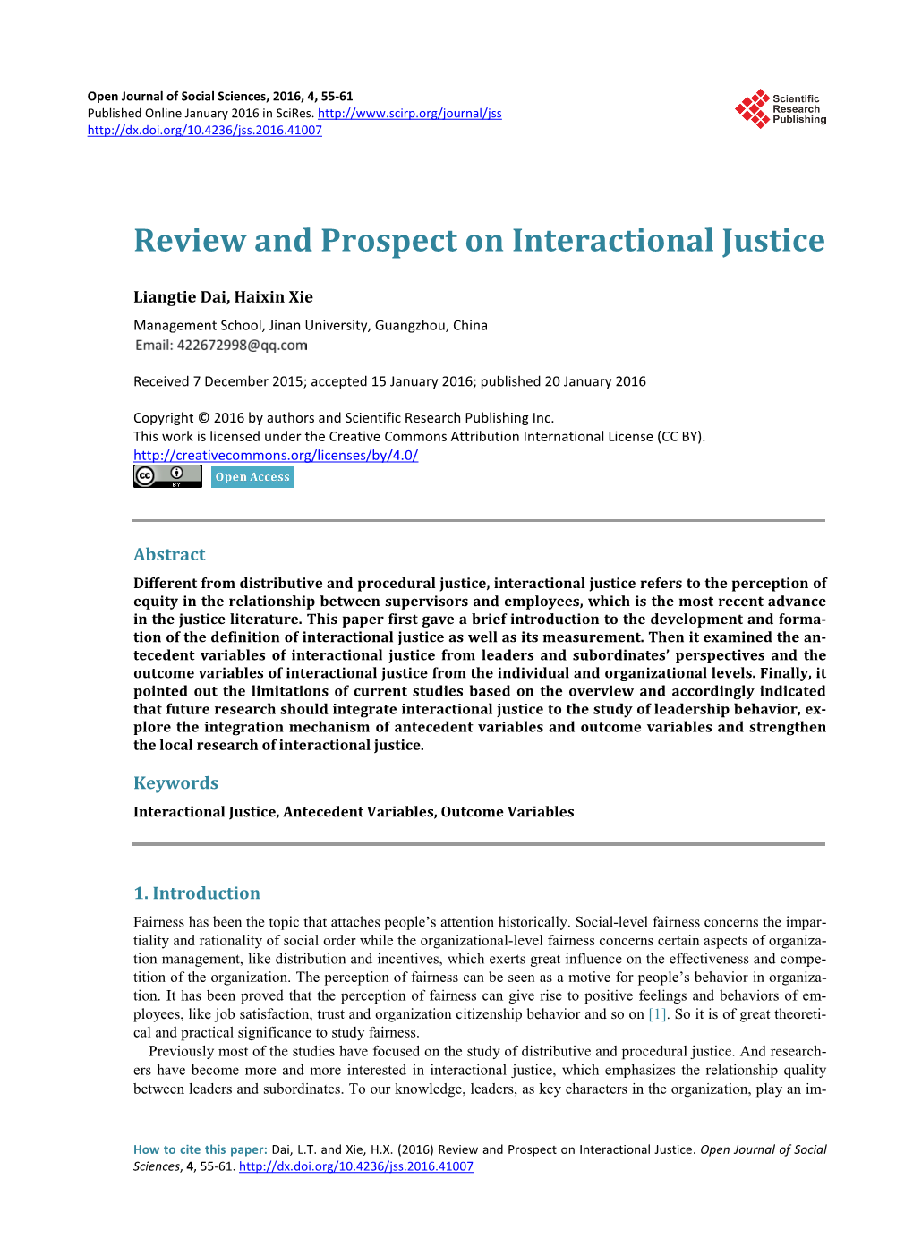 Review and Prospect on Interactional Justice