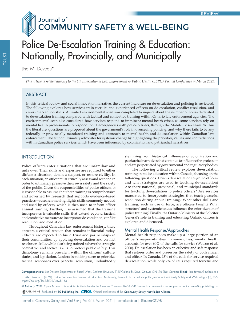 Police De-Escalation Training & Education
