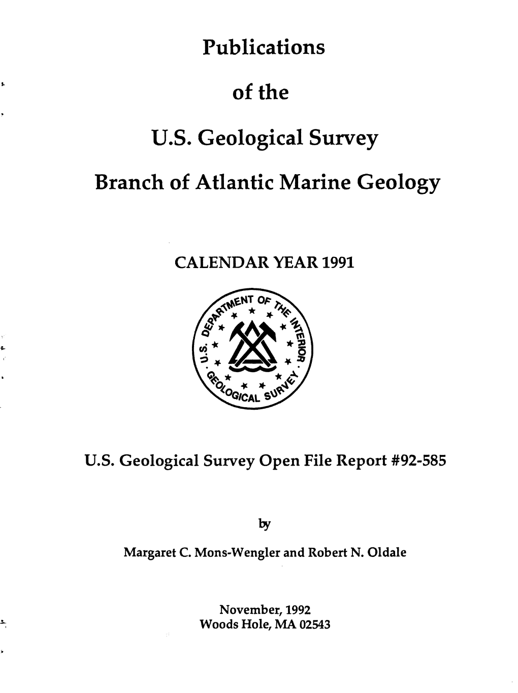 Publications of the U.S. Geological Survey Branch of Atlantic Marine Geology