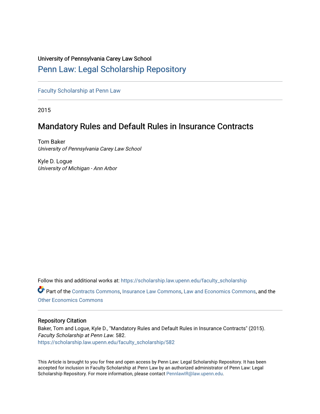 Mandatory Rules and Default Rules in Insurance Contracts