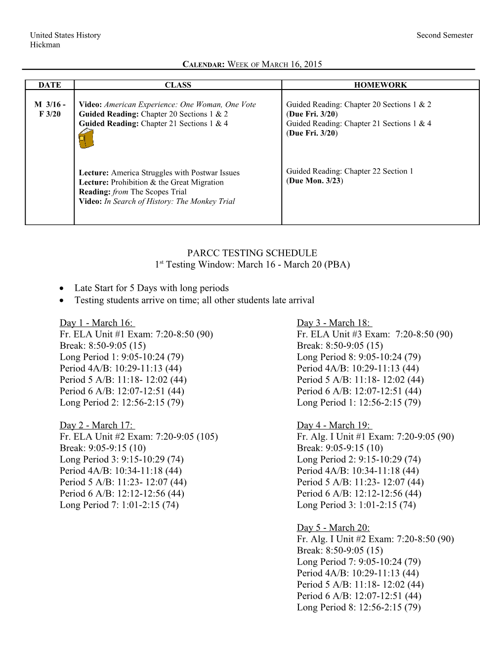 United States History Second Semester