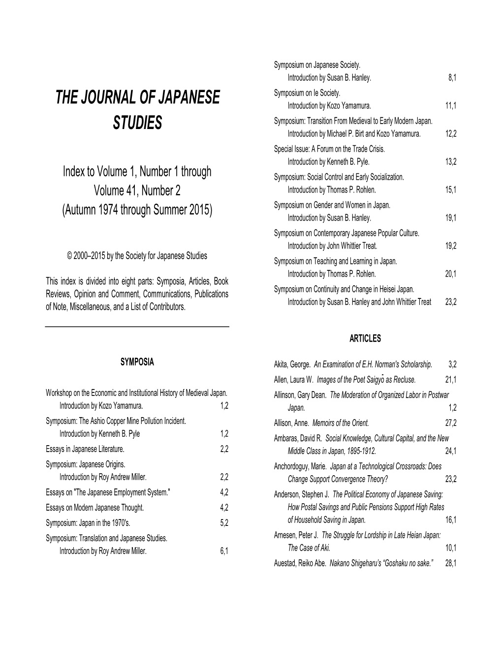 The Journal of Japanese Studies, Volumes 1:1 – 41:2 (1974 – 2015) Page 2