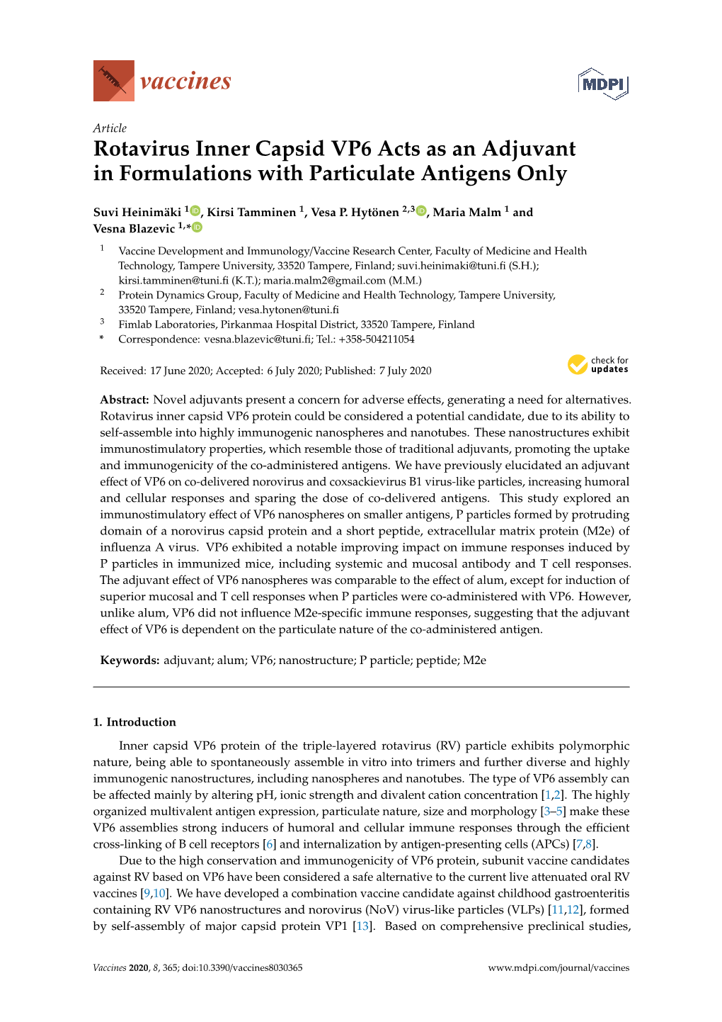 Rotavirus Inner Capsid VP6 Acts As an Adjuvant in Formulations with Particulate Antigens Only