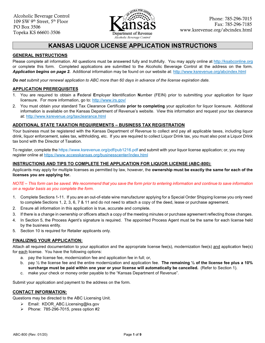 Kansas Liquor License Application And