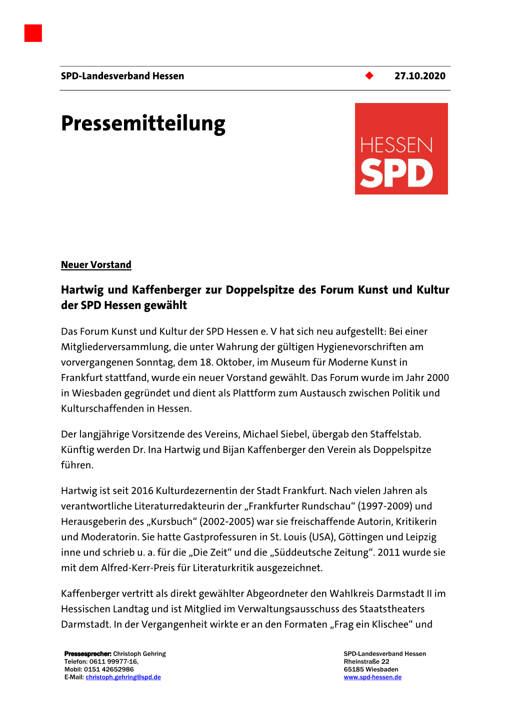 Hartwig Und Kaffenberger Zur Doppelspitze Des Forum Kunst Und Kultur Der SPD Hessen Gewählt