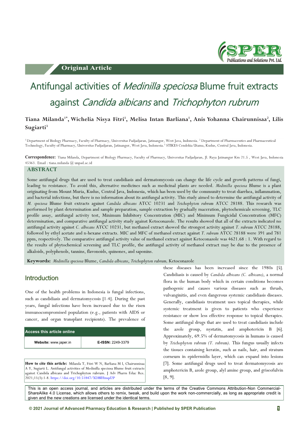 Against Candida Albicans and Trichophyton Rubrum