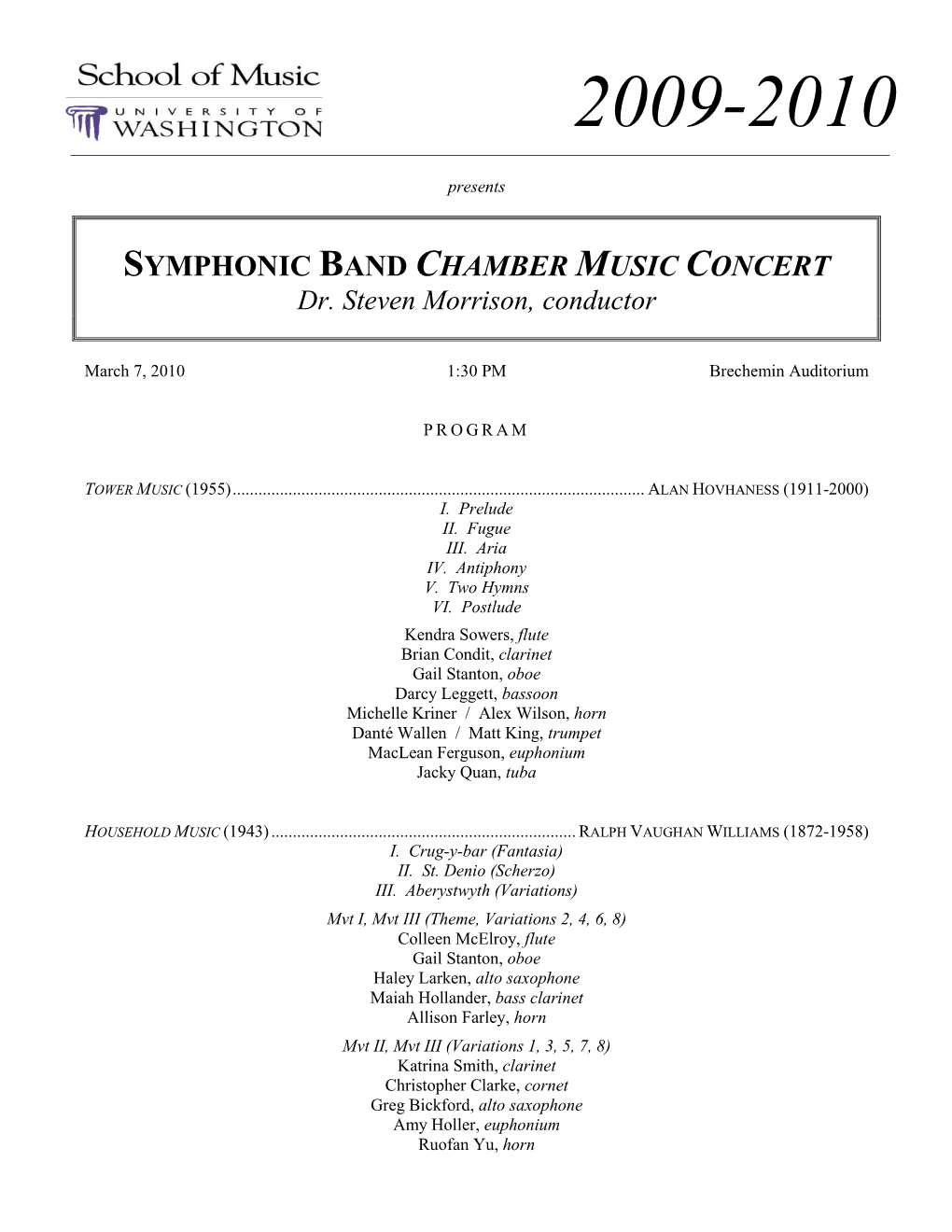 SYMPHONIC BAND CHAMBER MUSIC CONCERT Dr