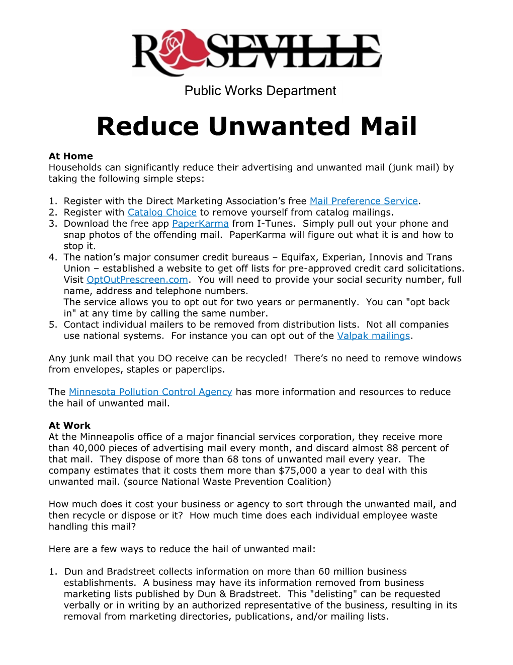 Reduce Unwanted Mail