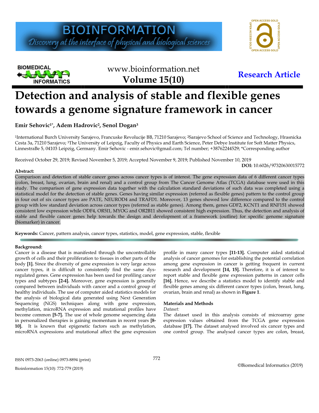 Detection and Analysis of Stable and Flexible Genes Towards a Genome Signature Framework in Cancer