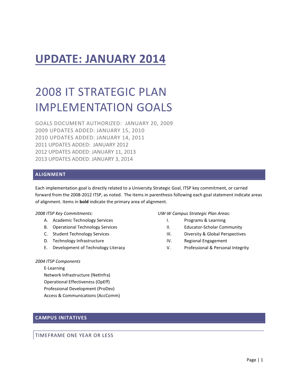 January 2014 2008 It Strategic Plan Implementation Goals