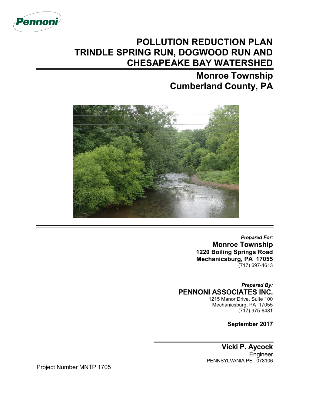 POLLUTION REDUCTION PLAN TRINDLE SPRING RUN, DOGWOOD RUN and CHESAPEAKE BAY WATERSHED Monroe Township Cumberland County, PA