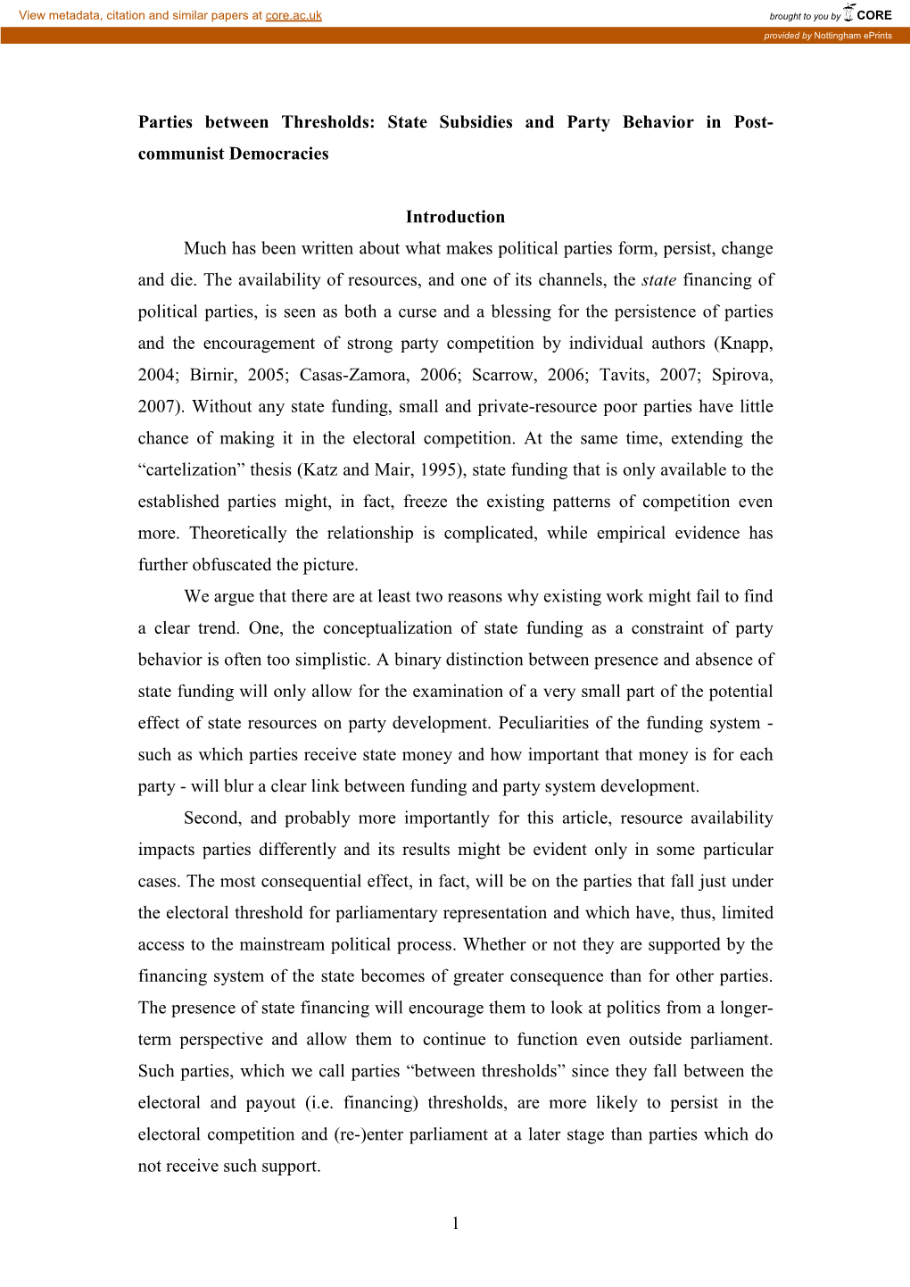 State Subsidies and Party Behavior in Post-Communist Democracies