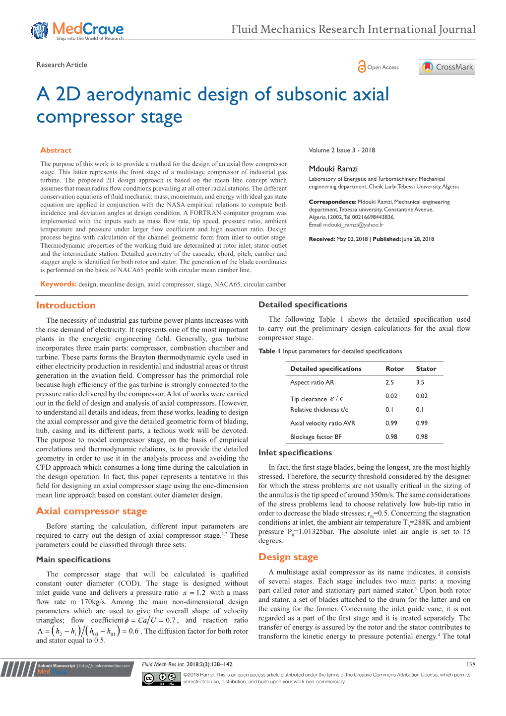 A 2D Aerodynamic Design of Subsonic Axial Compressor Stage