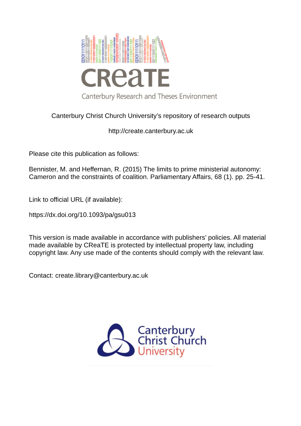 Canterbury Christ Church University's Repository of Research Outputs Http