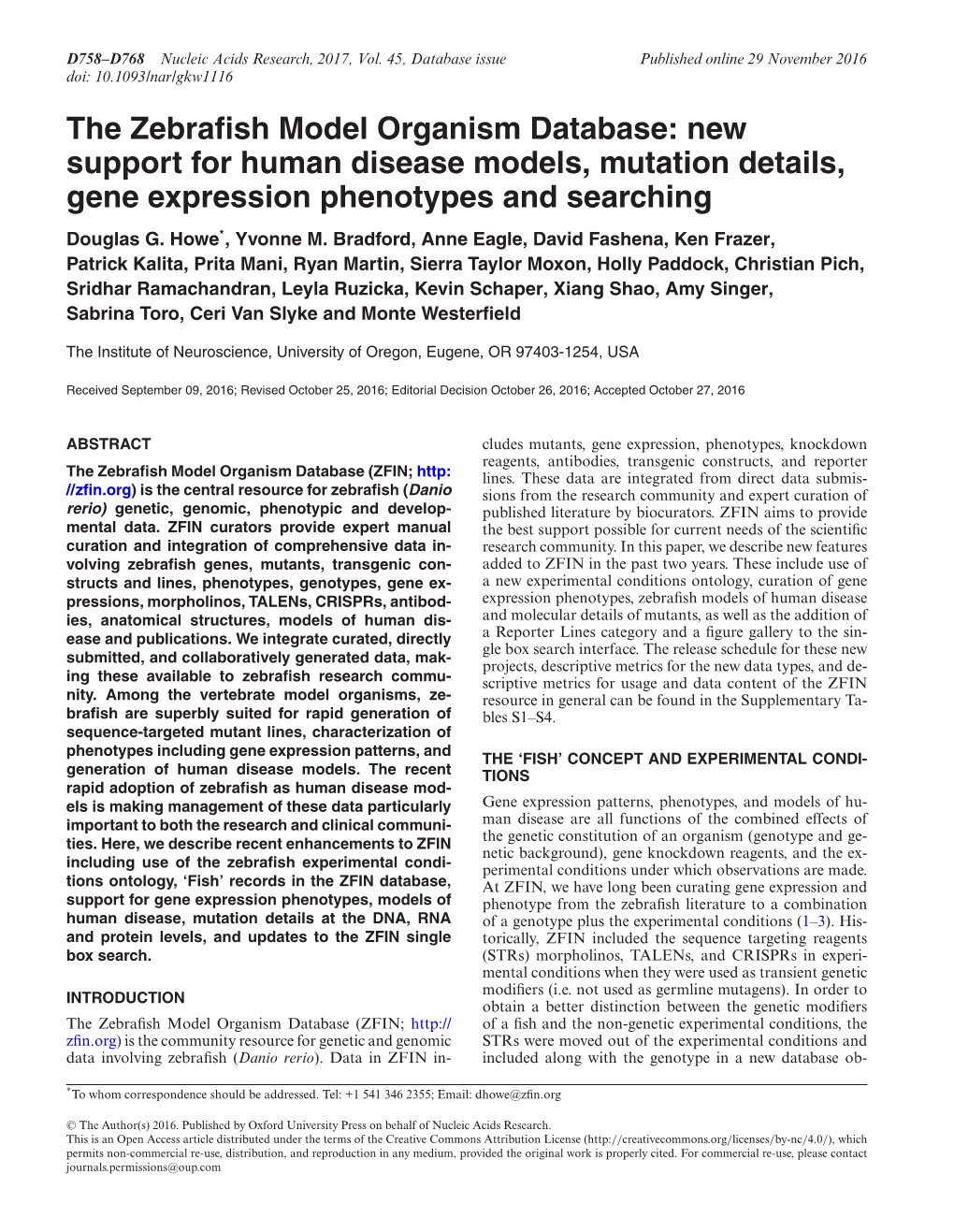 The Zebrafish Model Organism Database: New Support for Human