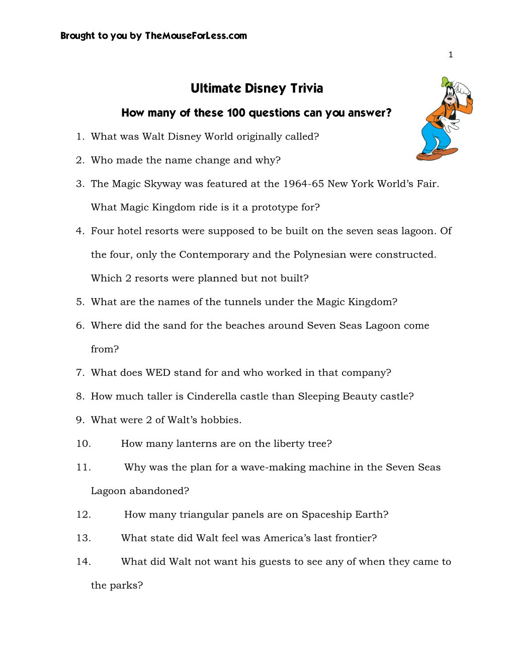 100 Ultimate Disney Trivia Questions