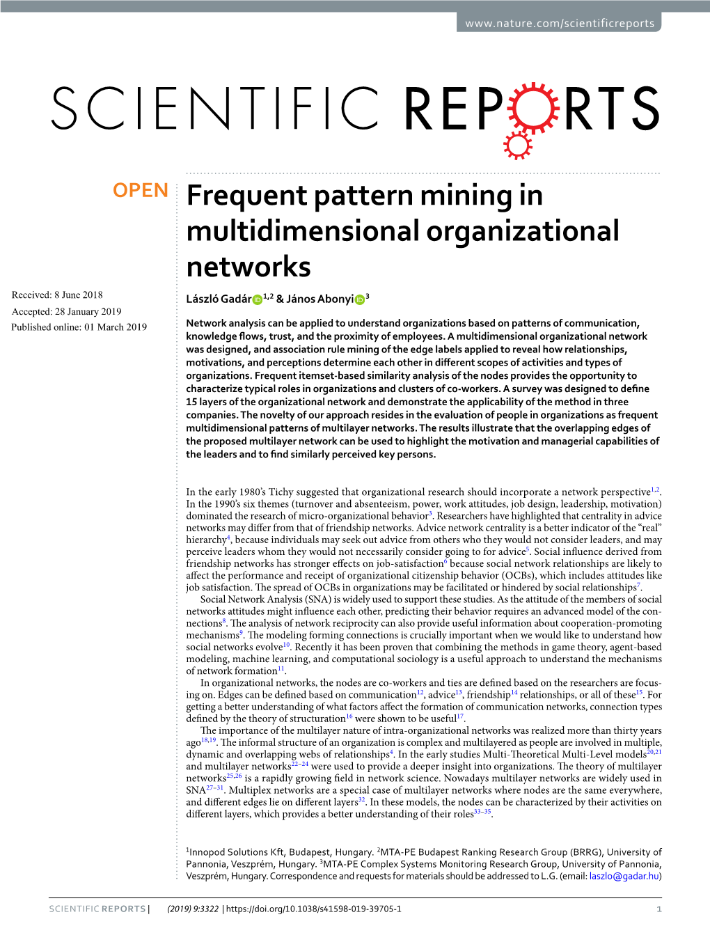 Frequent Pattern Mining in Multidimensional Organizational