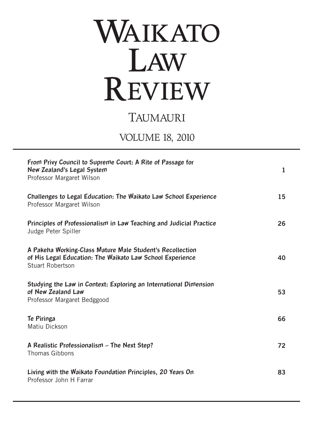 Waikato Law Review Taumauri Volume 18, 2010