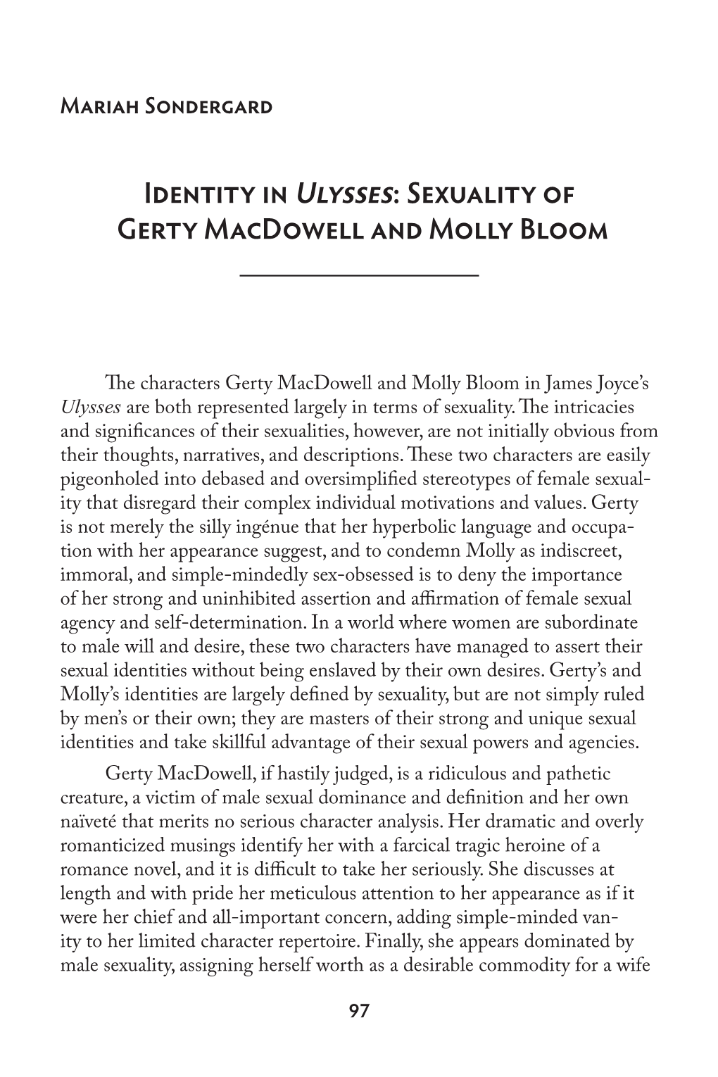 Identity in Ulysses: Sexuality of Gerty Macdowell and Molly Bloom