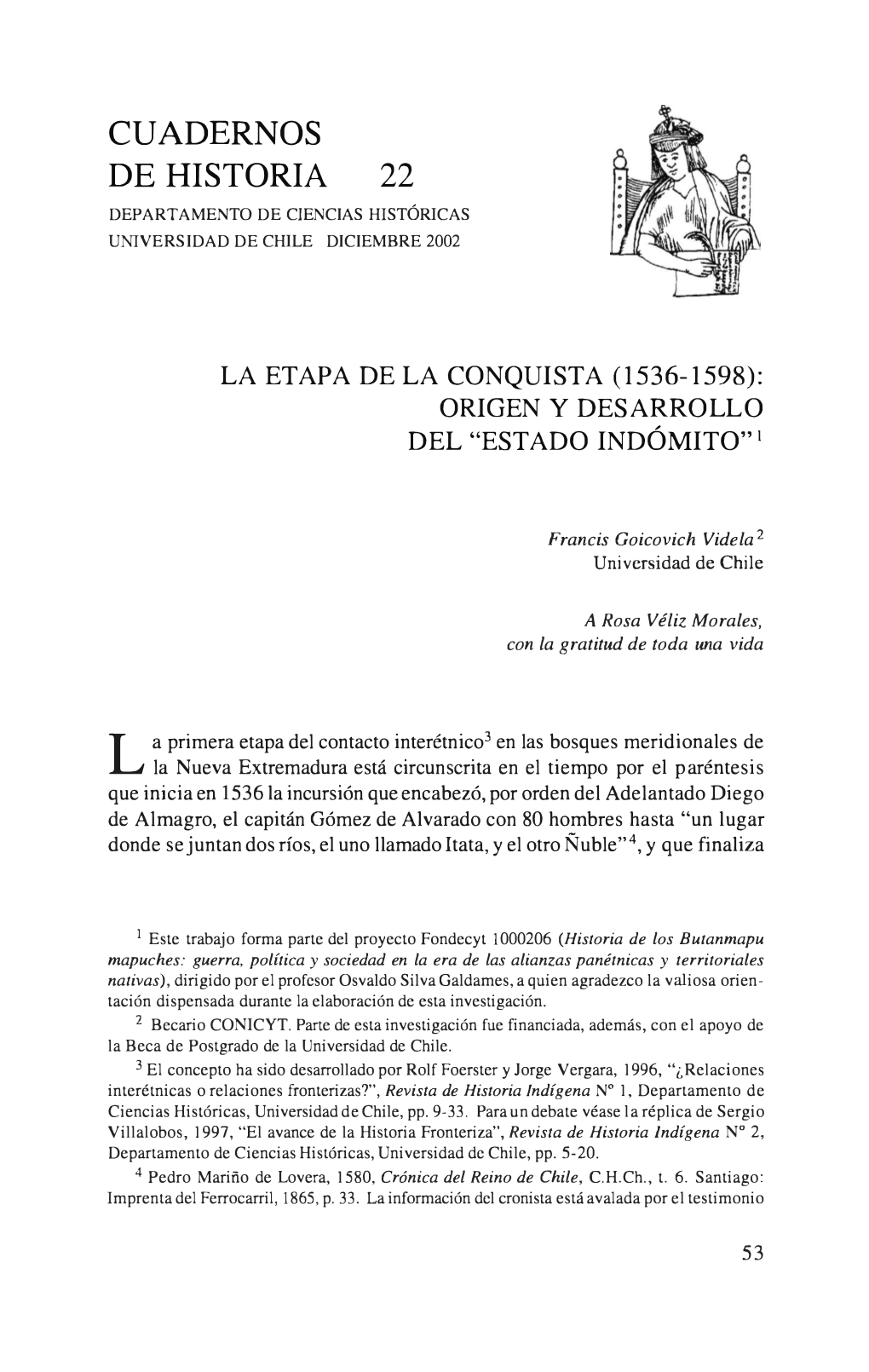 Cuadernos De Historia 22 Departamento De Ciencias Históricas Universidad De Chile Diciembre 2002