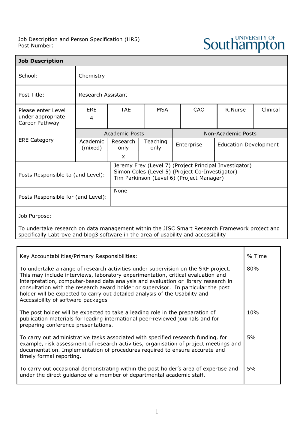 Job Hazard Analysis Form - Appendix to Job and Person Specification s1