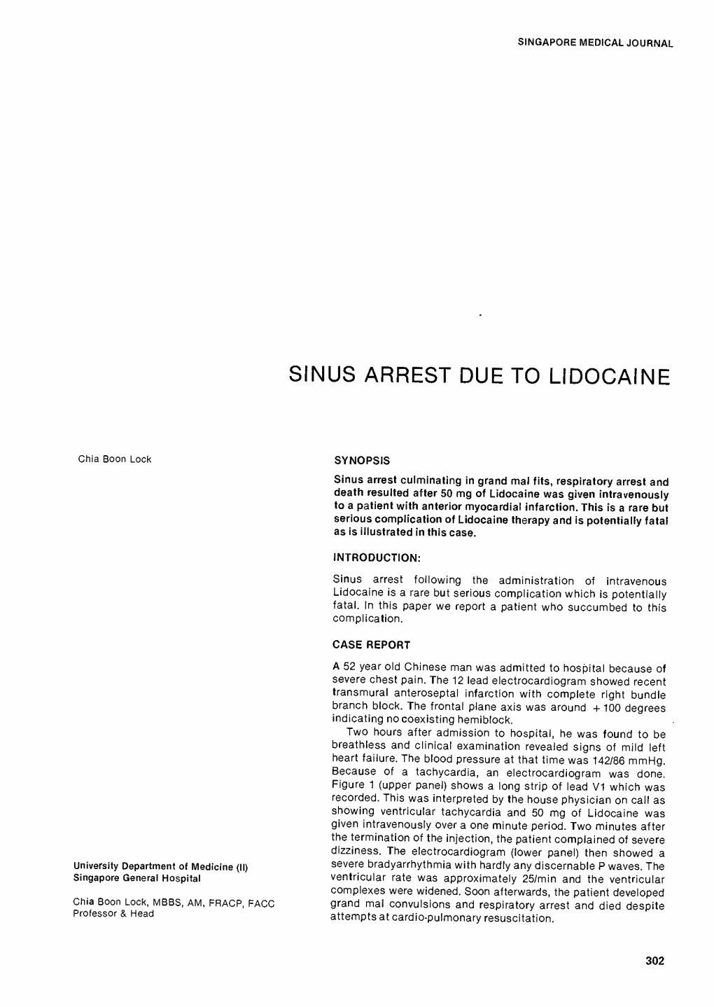 Sinus Arrest Due to Lidocaine