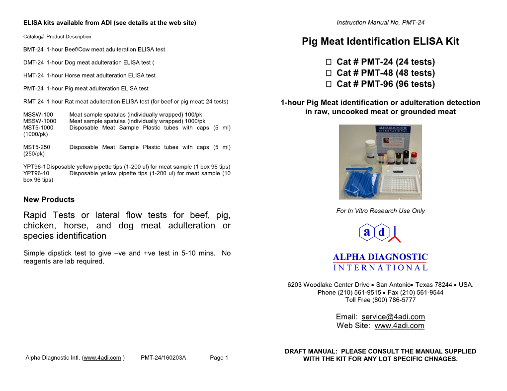 Pig Meat Identification ELISA Kit BMT-24 1-Hour Beef/Cow Meat Adulteration ELISA Test