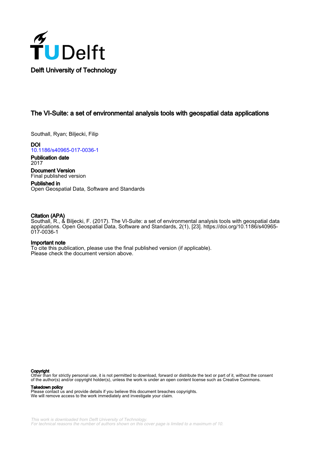 The VI-Suite: a Set of Environmental Analysis Tools with Geospatial Data Applications