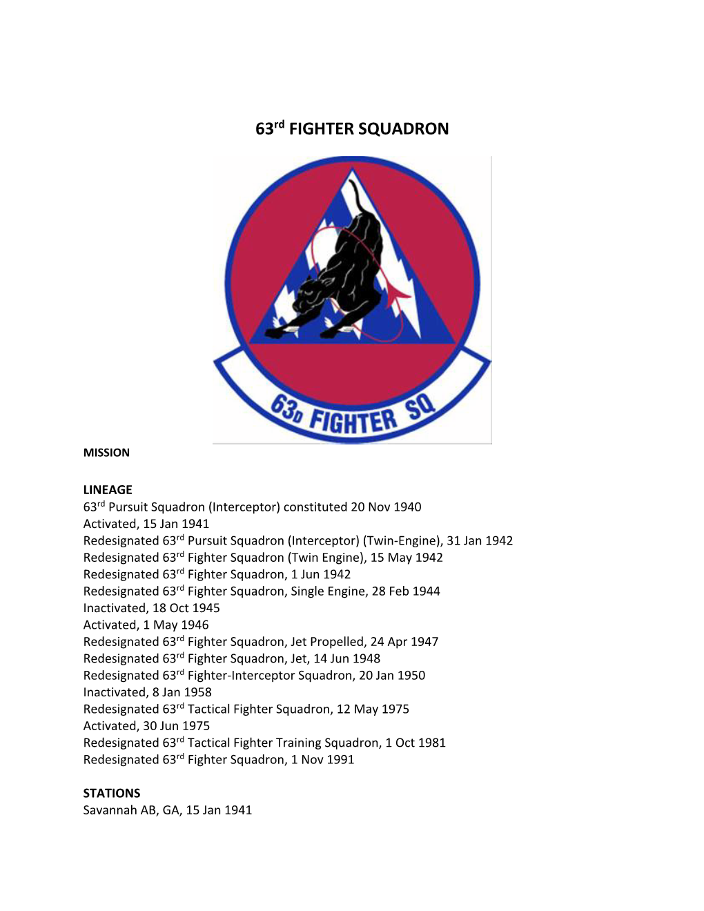 63Rd FIGHTER SQUADRON