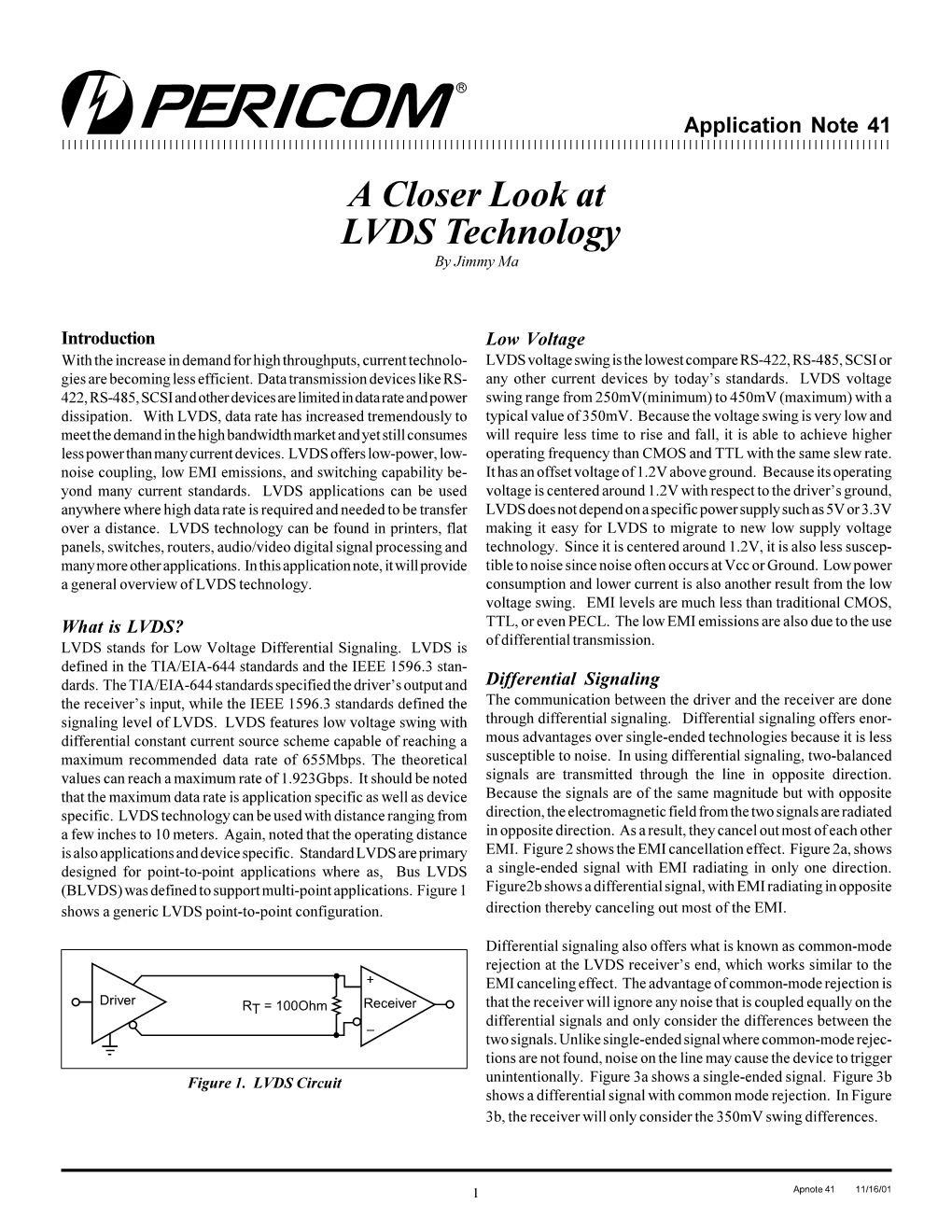 A Closer Look at LVDS Technology by Jimmy Ma