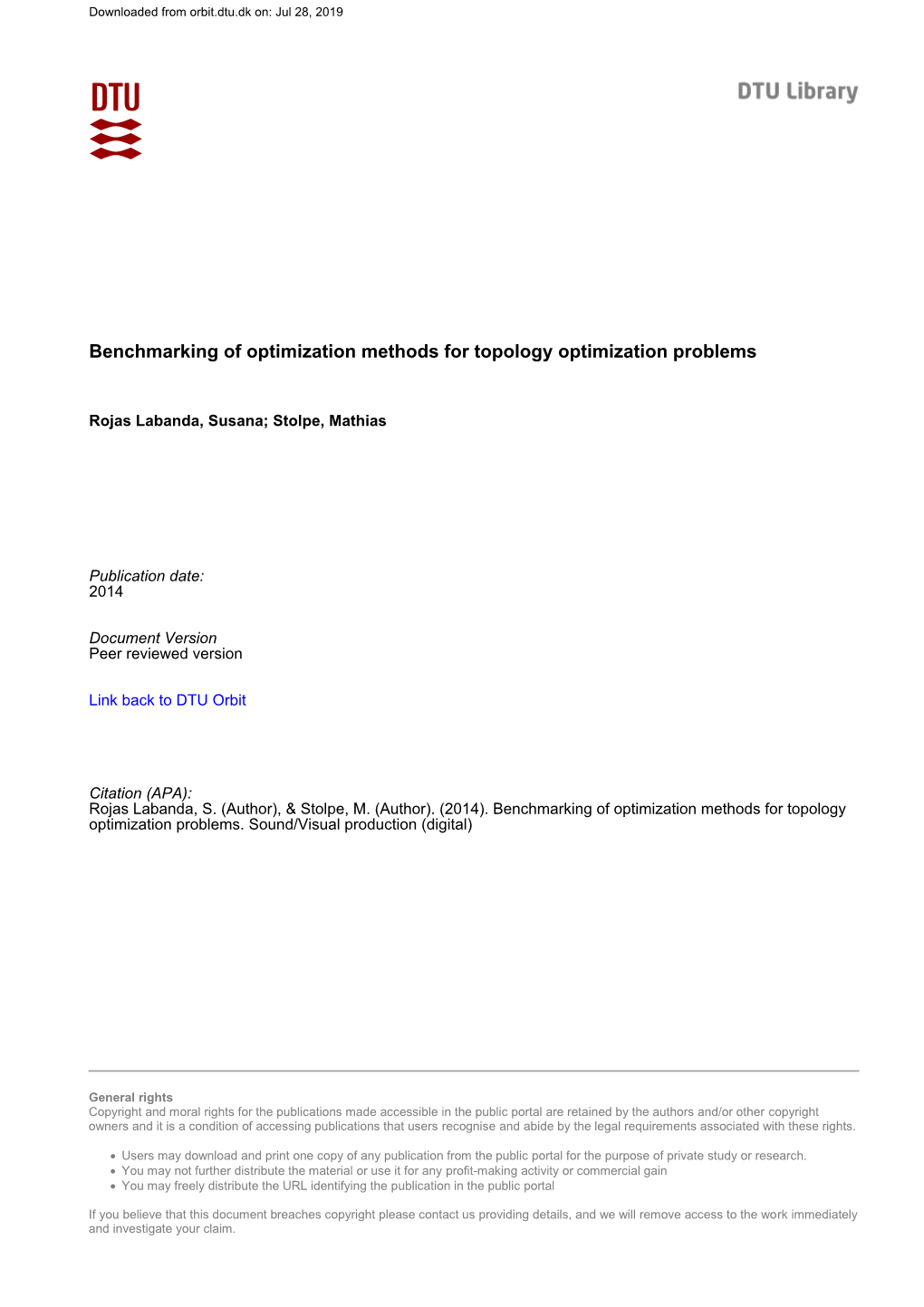 Benchmarking of Optimization Methods for Topology Optimization Problems