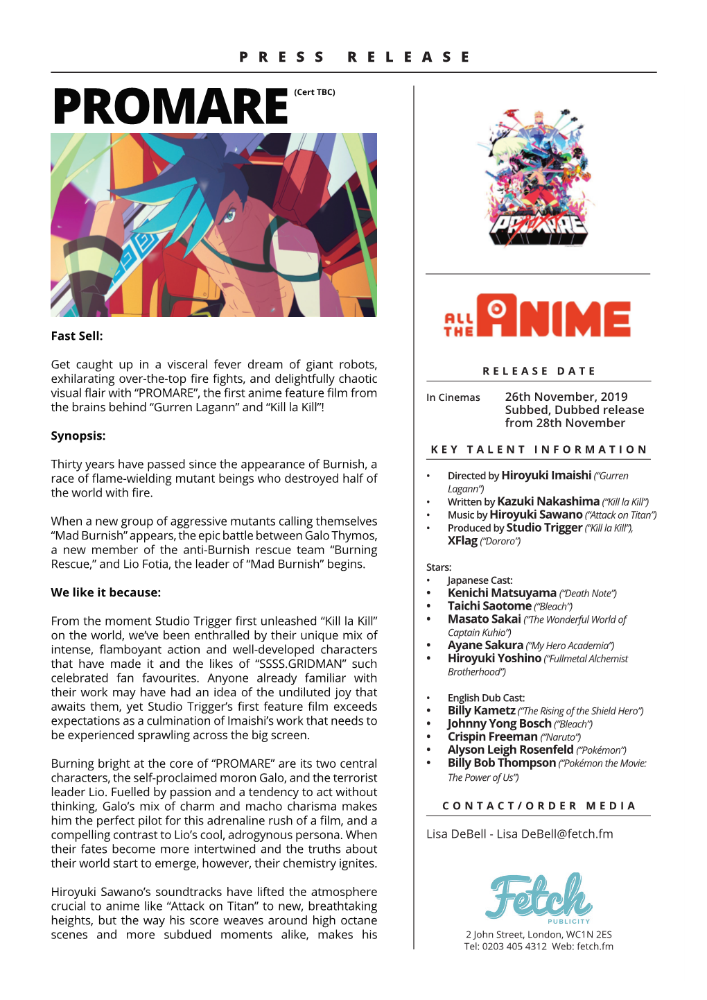 Promare Press Release.Indd