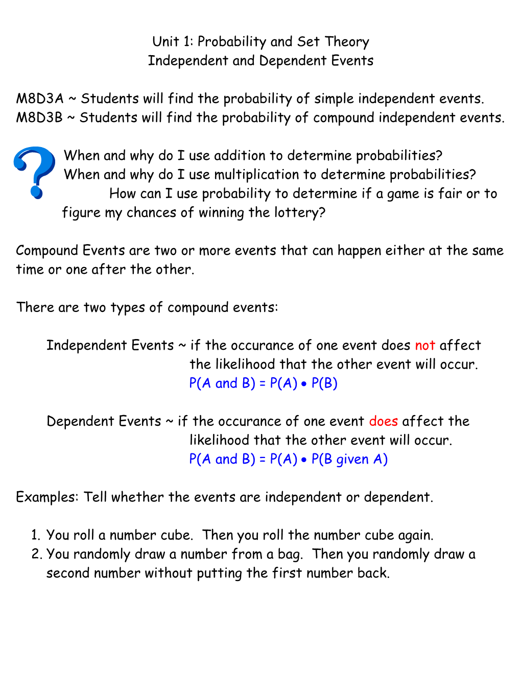 Unit 1: Probability and Set Theory